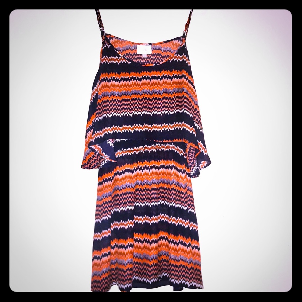 PARKER Never Worn Silk Orange/Navy Mini Dress (S)